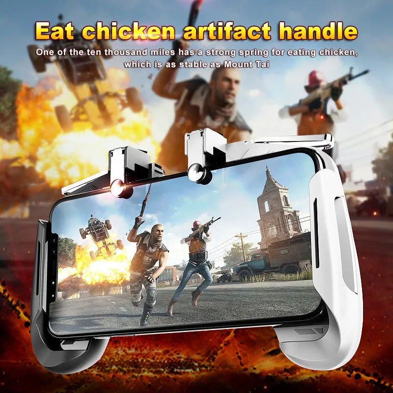AK16 extendable game controller in black white colour with L1R1 triggers extended for smartphone placement