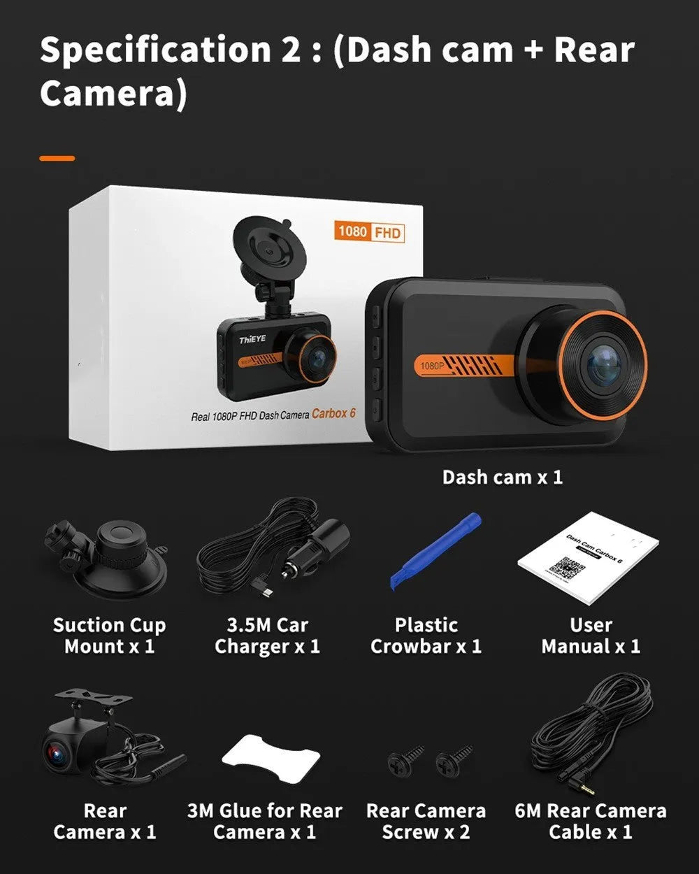 ThiEYE front and rear dash cam with 3-inch screen mounted on car windscreen