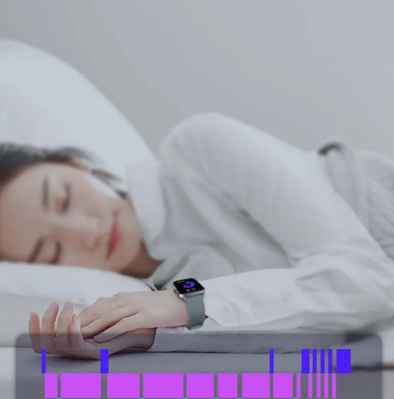 Smart watch with 1.7-inch colour touch screen showing fitness metrics on black strap