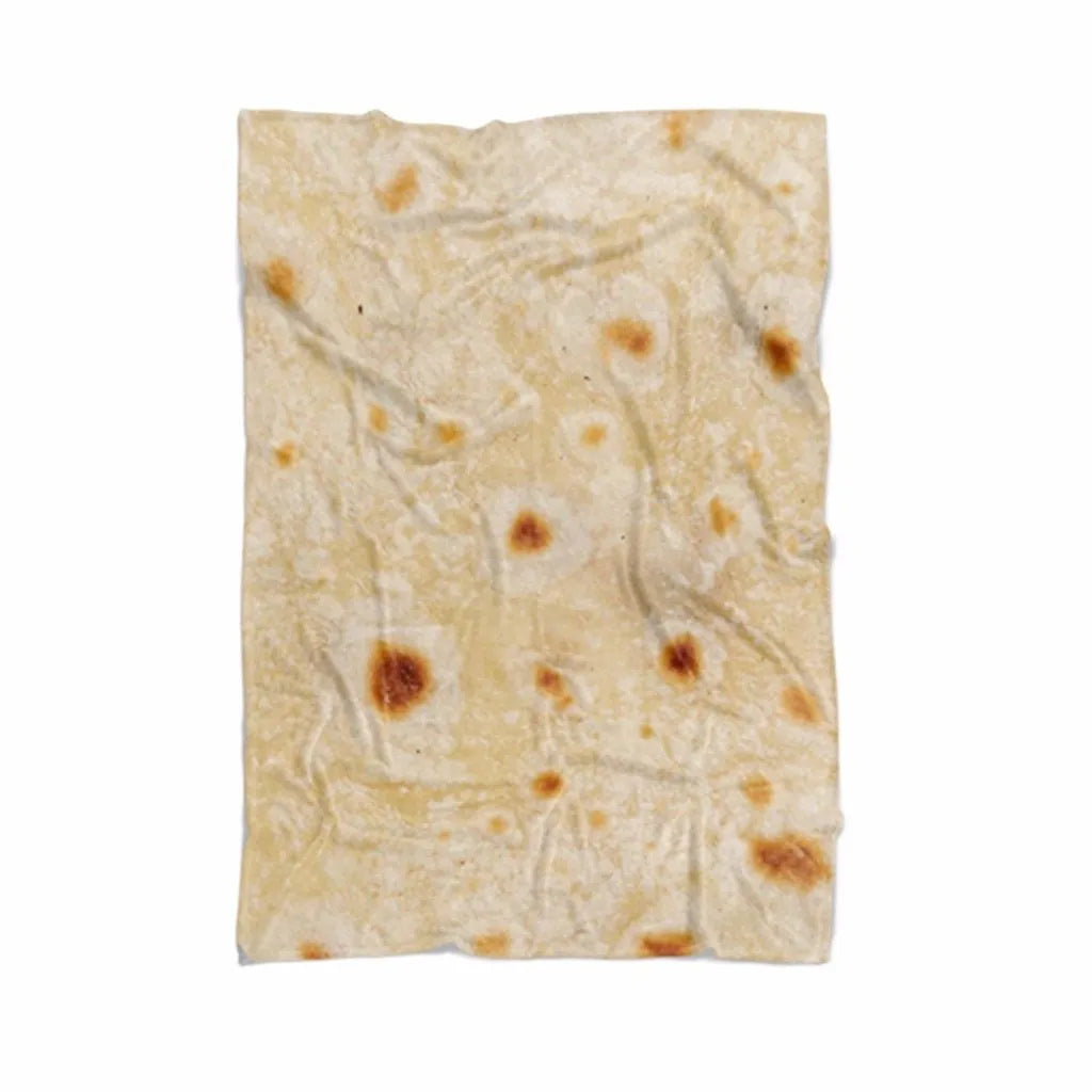 Round coral fleece flannel blanket rolled in a burrito style, showing soft texture and printed design.