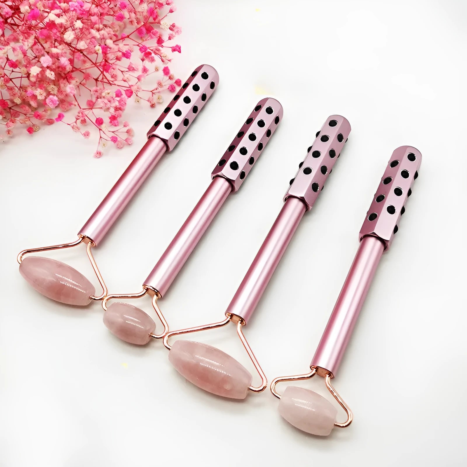 4-piece natural jade facial massage roller set with germanium head on a white background