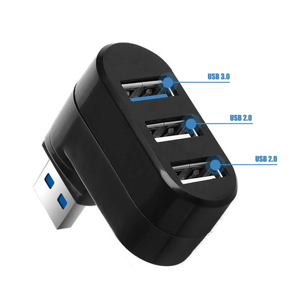 Black or white USB 3.0 rotary splitter hub with four ports and rotating design