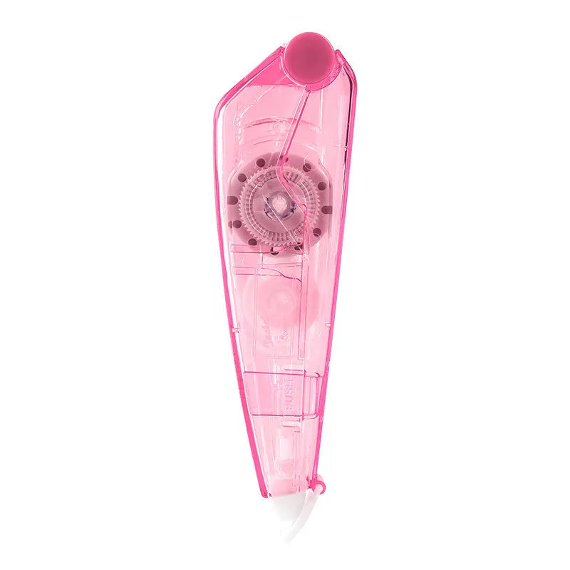 Transparent correction tape refill cartridge in blue, pink, yellow, black, and white.