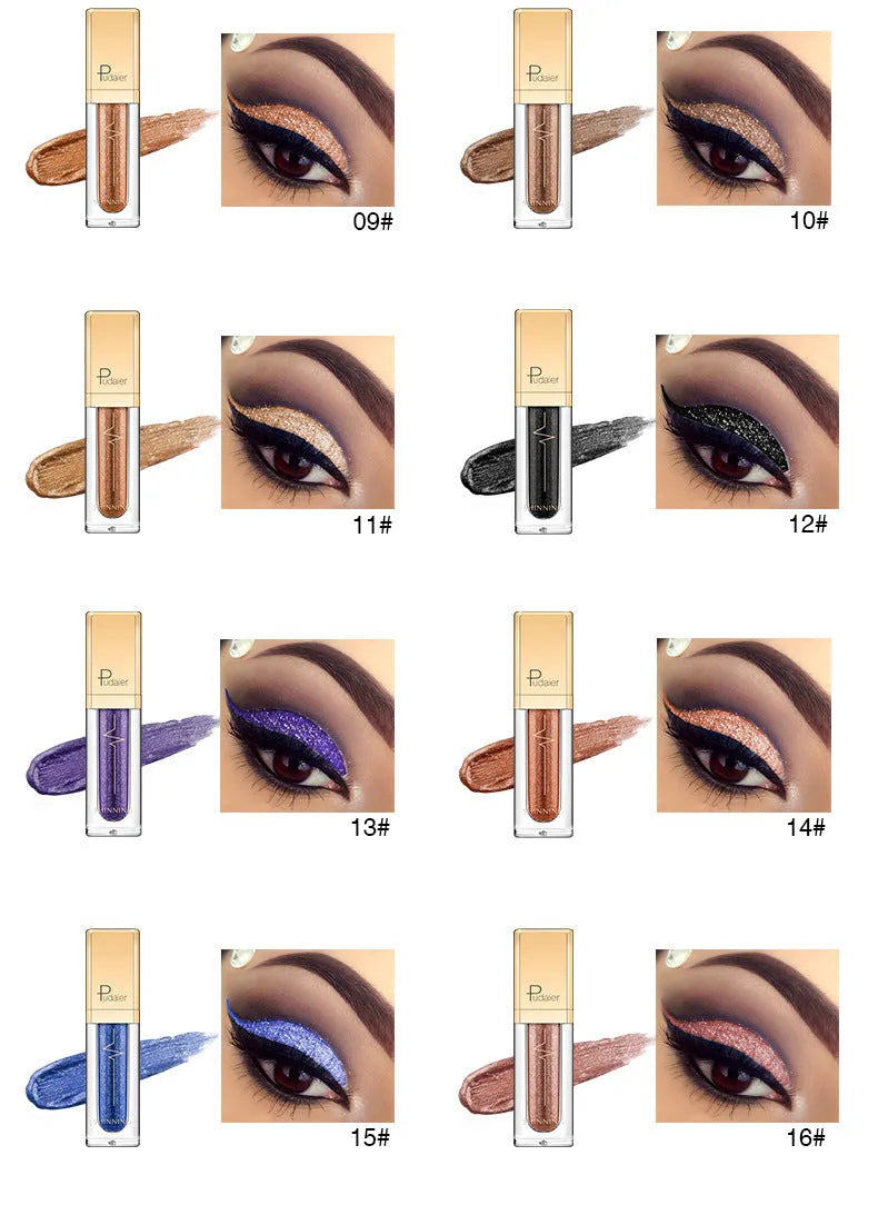 18-colour glitter eyeshadow palette with mother-of-pearl shades including Beige, Rose Gold, and Sapphire Blue