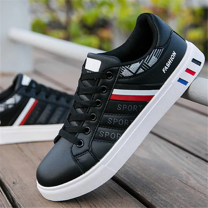 Men's sports shoes in black, grey, and white colours showing size range 39 to 44.