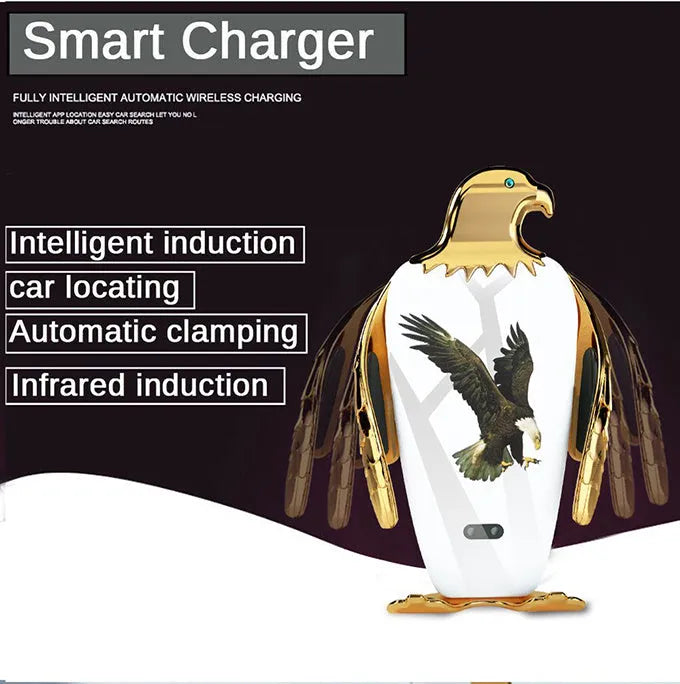 Eagle design car phone holder with wireless charging on a car dashboard