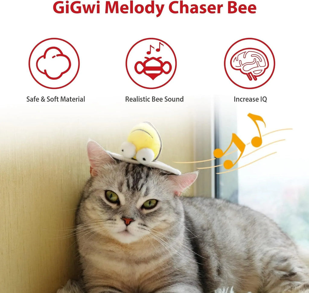 Yellow flannelette bee-shaped electronic cat toy with motion-activated squeaking function