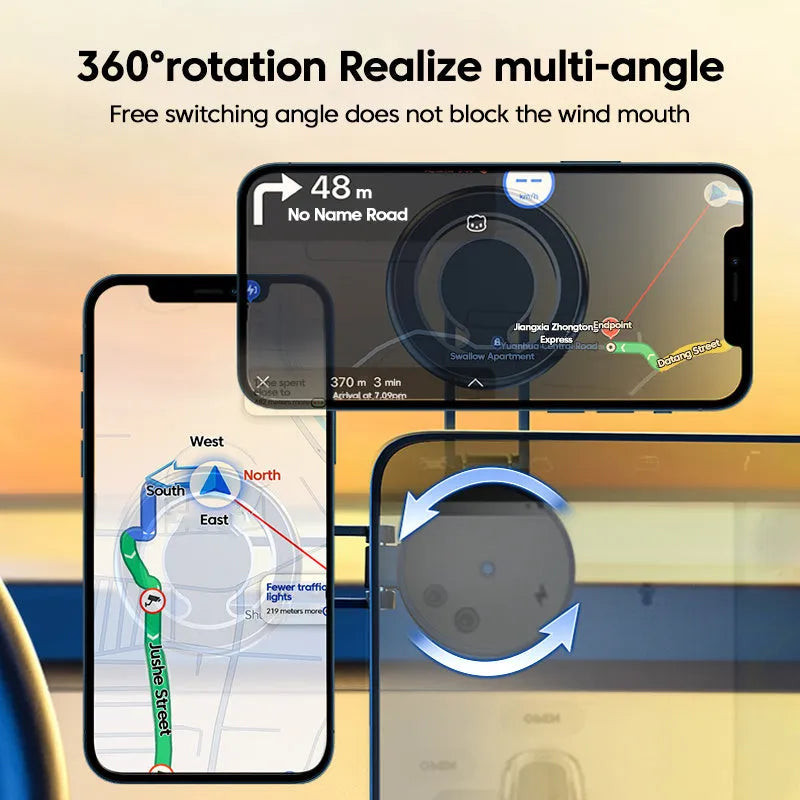 Telescopic folding car phone holder with magnetic suction mounting for dashboard installation
