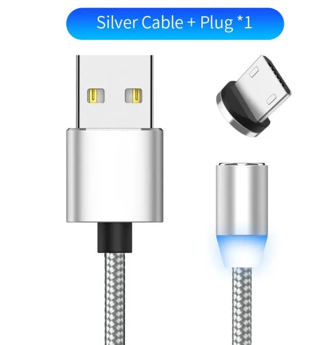 YBD magnetic LED charging cable 1 metre length with aluminium shell in multiple colours