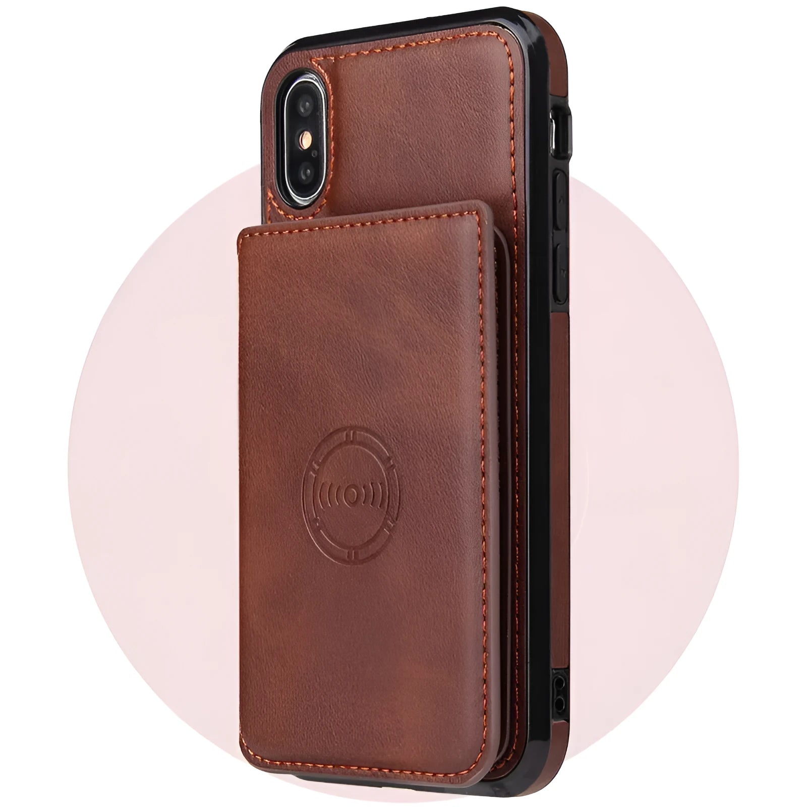 Imitation leather card wallet phone case for iPhone in solid colours showing card slots.