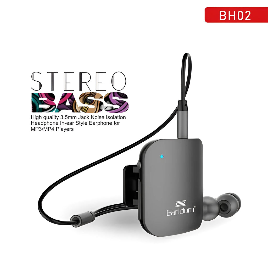 Black Bluetooth audio receiver headset with lavalier microphone for wireless calls and music
