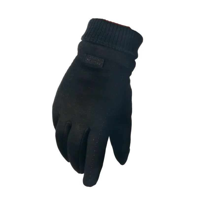 Suede gloves for couples in coffee colour, elastic fabric with velvet feel, unisex size M for cycling and driving