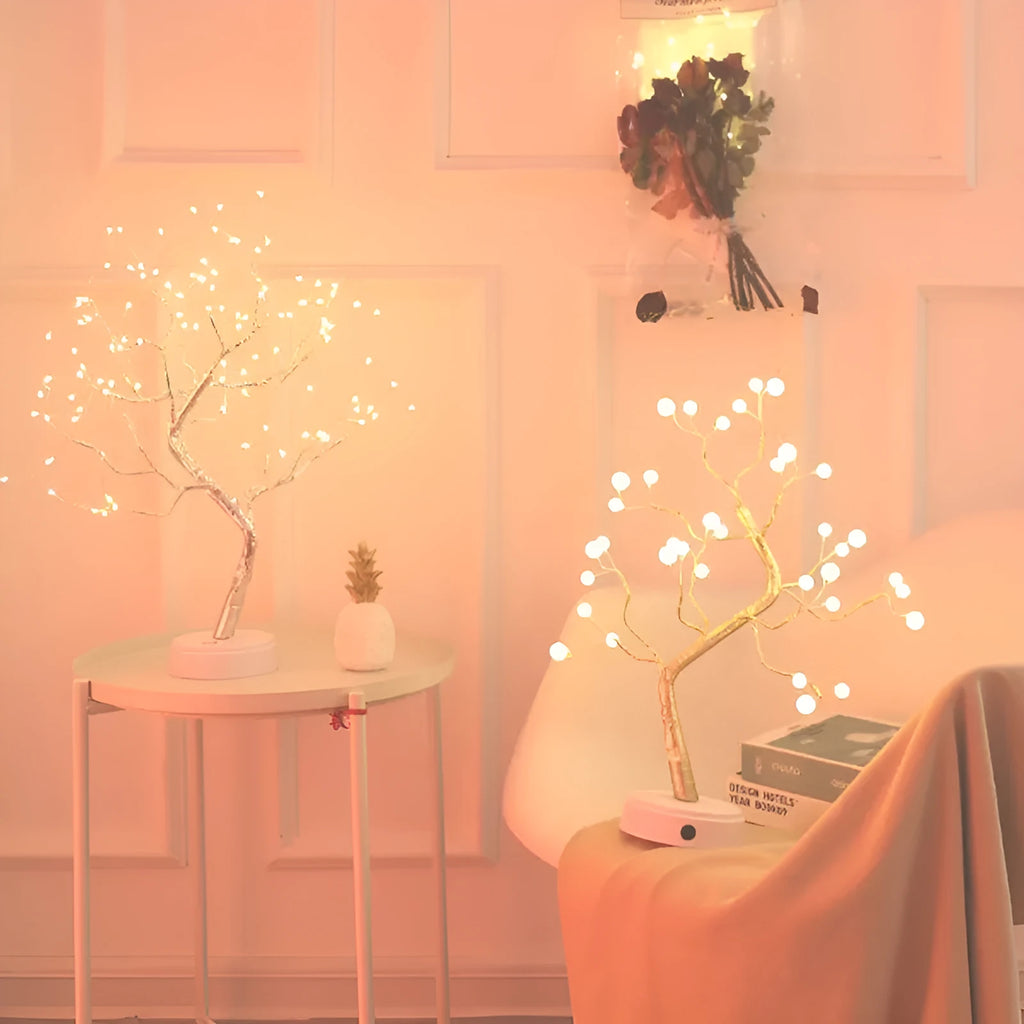 LED Christmas tree light with 108 warm white LEDs, touch control base, and plastic construction