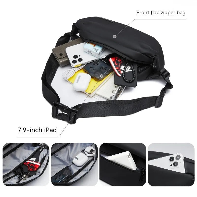 Black Oxford cloth men's messenger bag with cross-body strap for daily use