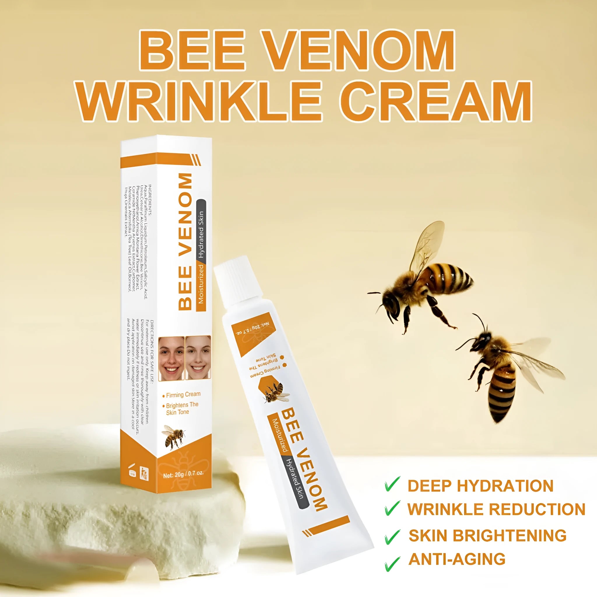 BEE Facial Neck Cream 20g skincare product with bee-themed packaging