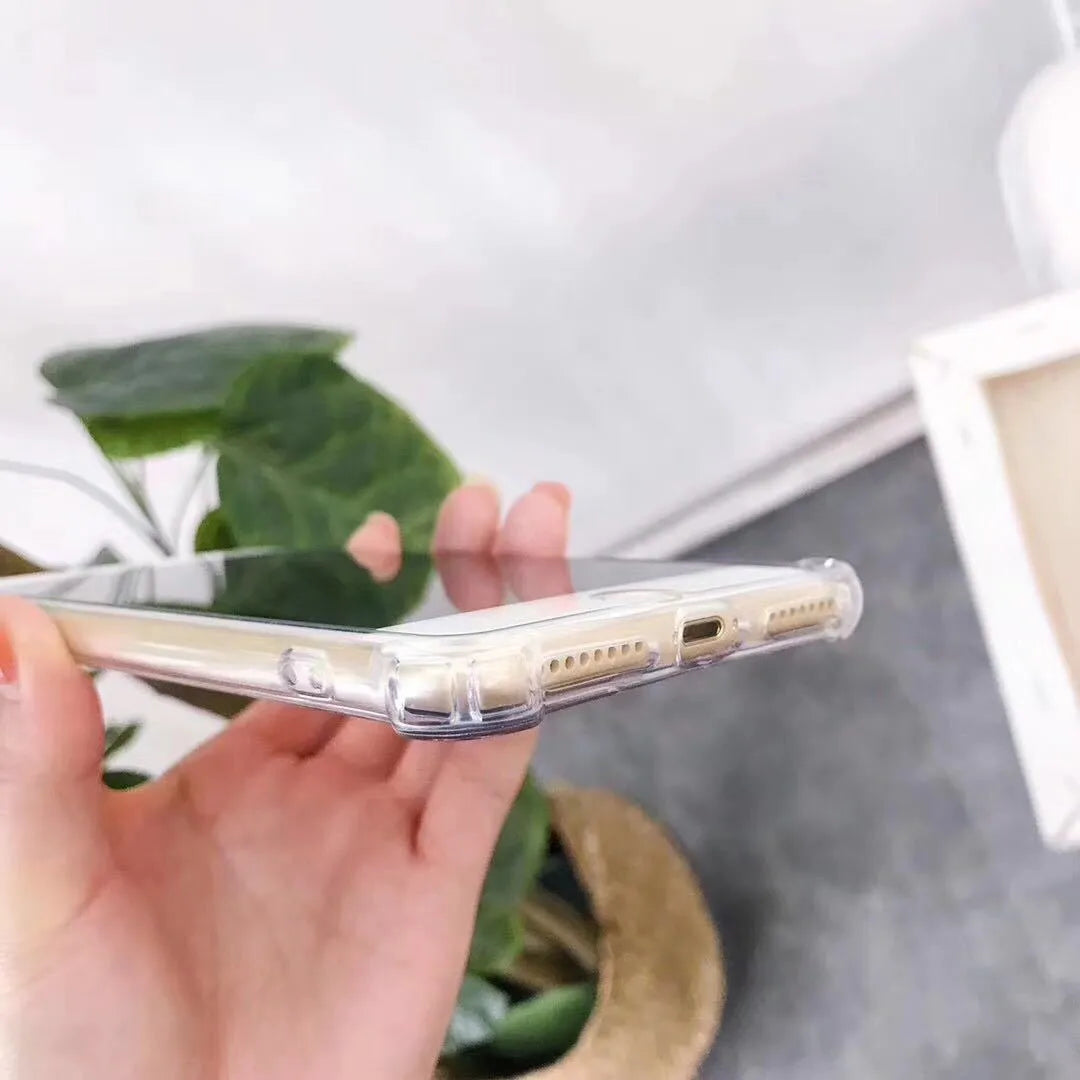 Reflective mirror phone case in soft TPU material available in multiple colours for various iPhone models showing back and side view