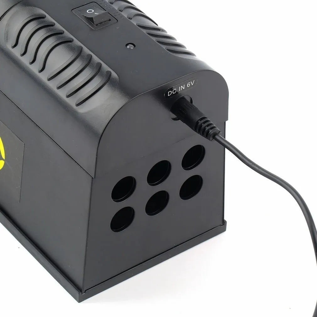 Black electronic rodent killer with high voltage trigger measuring 208mm x 115mm x 75mm