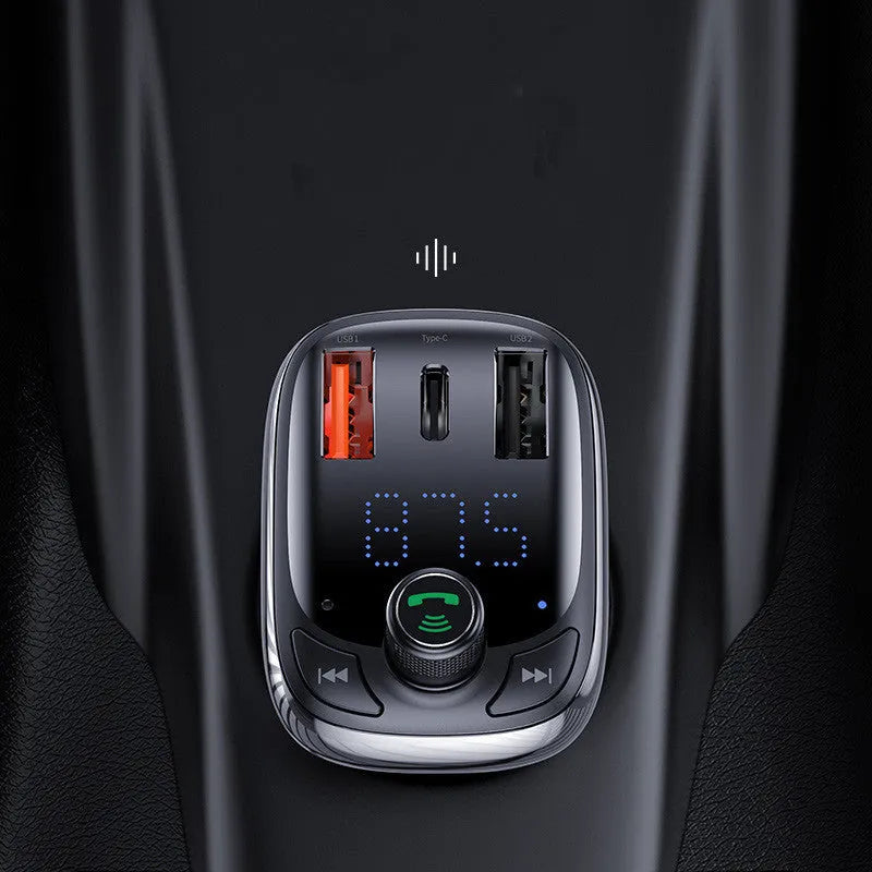 Black car charger with anti-slip shrapnel for hands-free calling and dual device connection