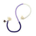 Bite-resistant cat teaser toy with a long cotton string and a catnip stuffy attached, showing purple, orange, and green colour options.