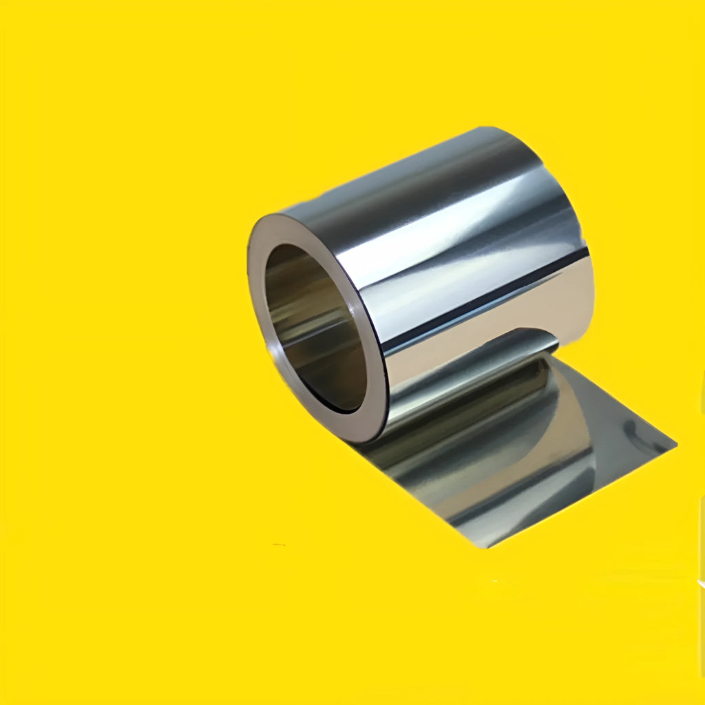 Close-up of a 304 stainless steel and leather adhesive strip for automotive use, showing its thin, metallic profile.