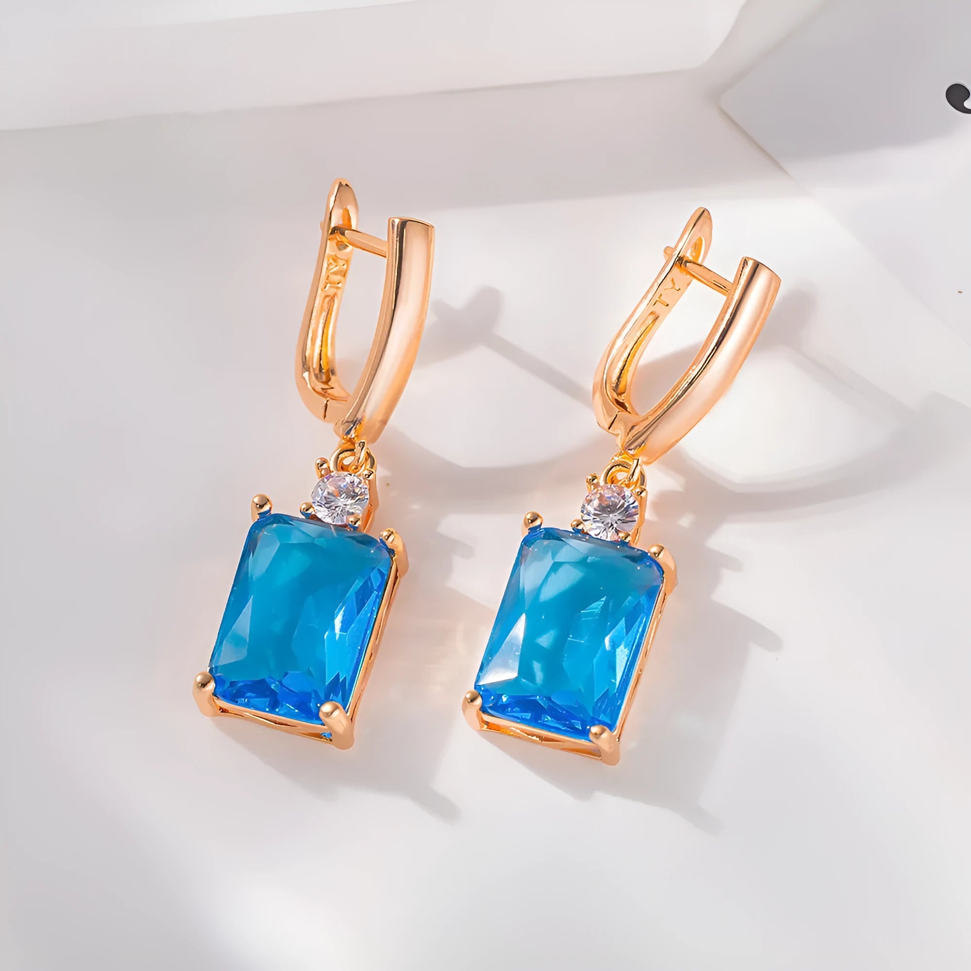 Square geometric drop earrings with gold or silver electroplated finish