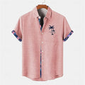 Linen short sleeve shirt with ocean fish pattern lapel detail in loose casual fit