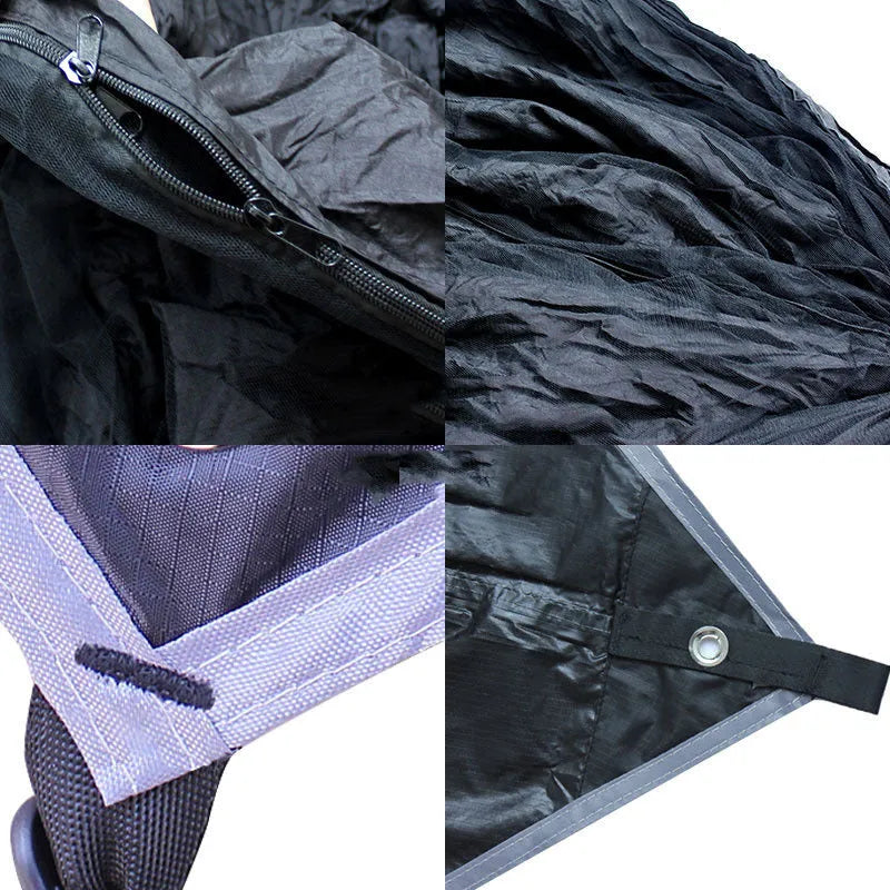 Portable camping hammock with nylon rope surface and integrated mosquito net, with a large polyester plaid diamond canopy in army green colour