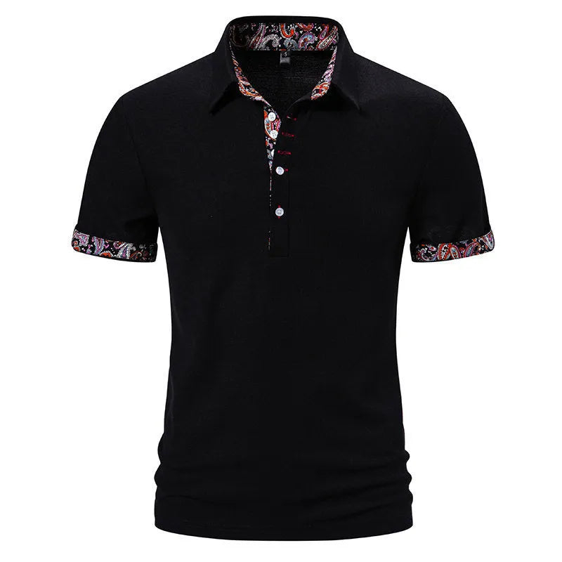 Men's cotton blend polo shirt with colour stitching detail and turnover collar in summer casual style