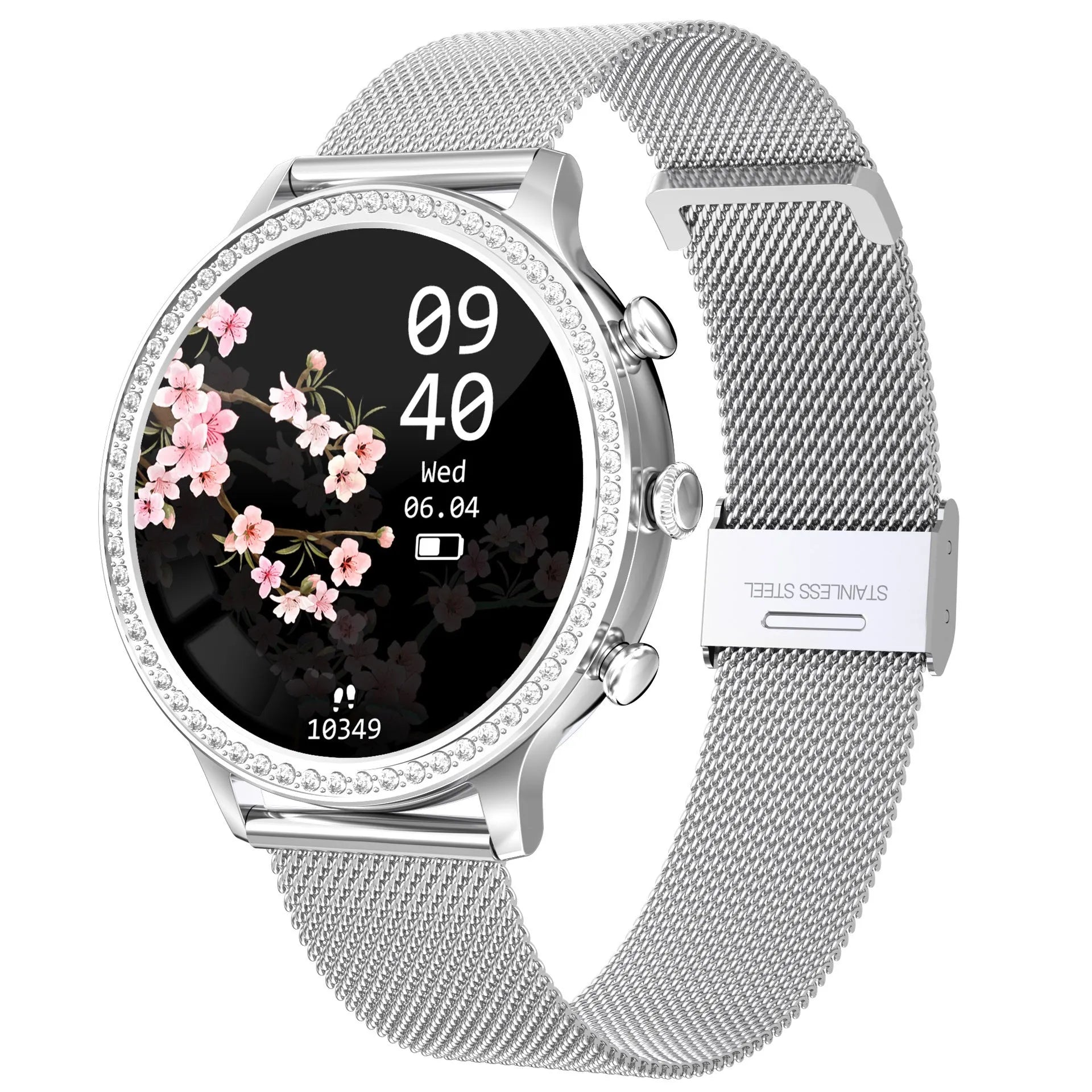 Women's bluetooth smart silicone watch with aluminium alloy case and gold shell powder colour