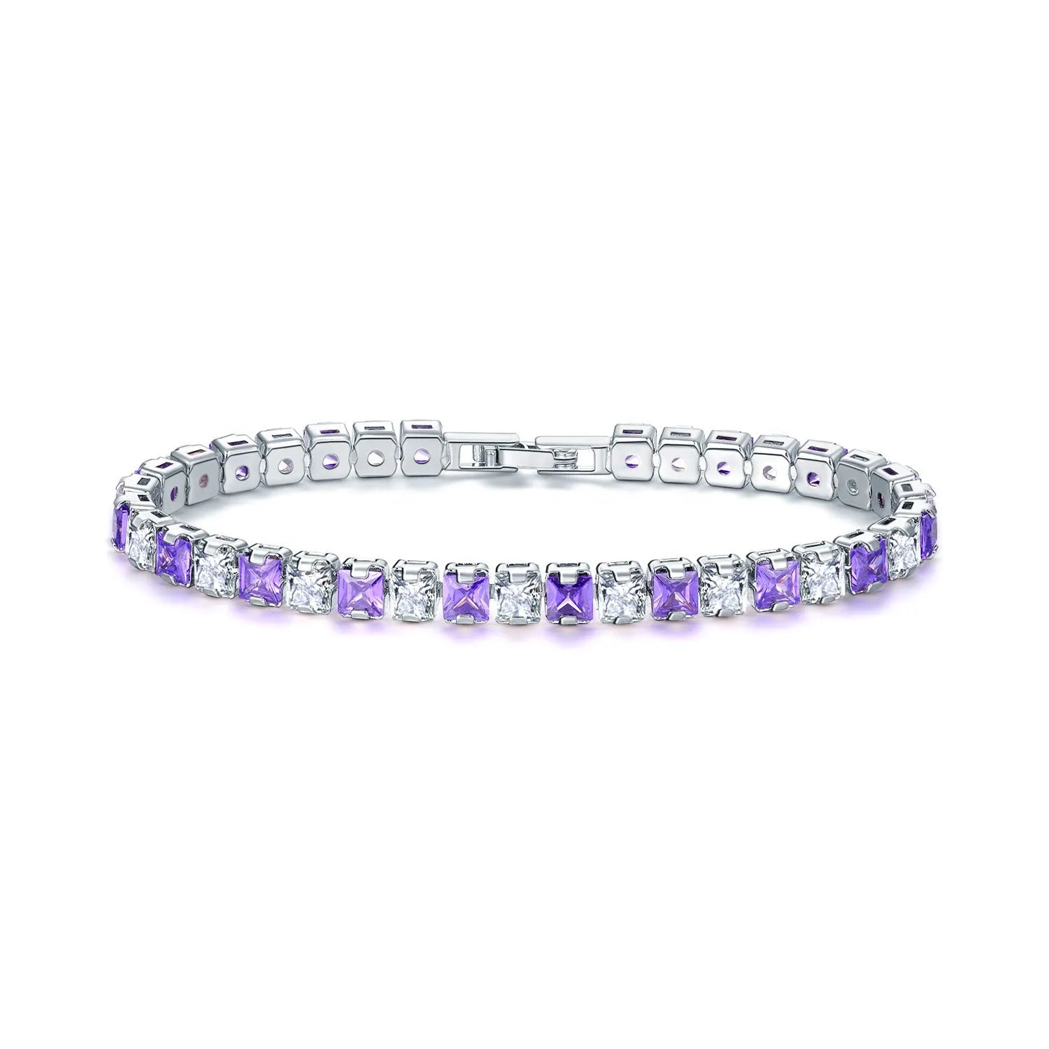 Women's square diamond bracelet with electroplated platinum finish and geometric design