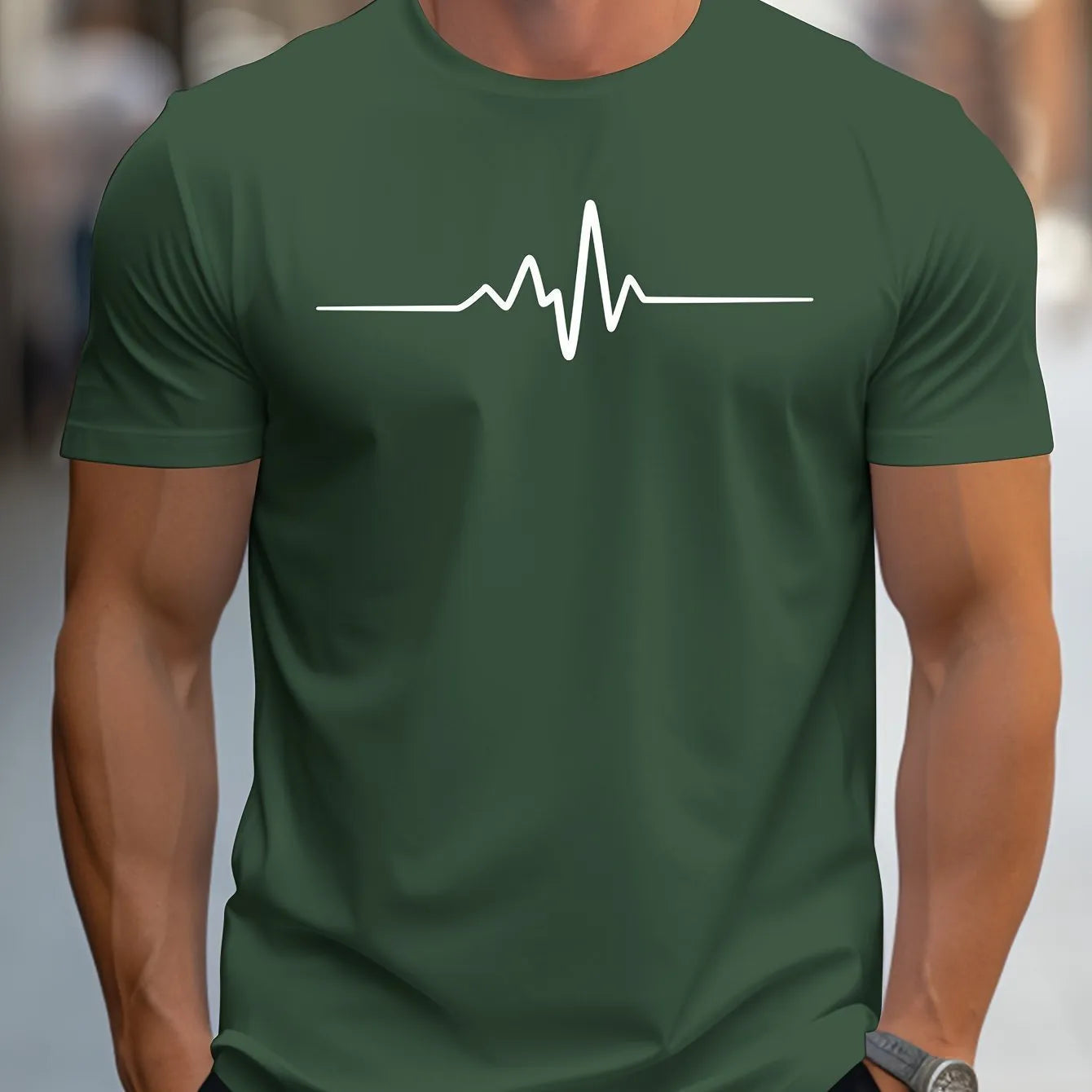 Men's 3D printed letter pattern sports t-shirt in a loose fit short sleeve style.
