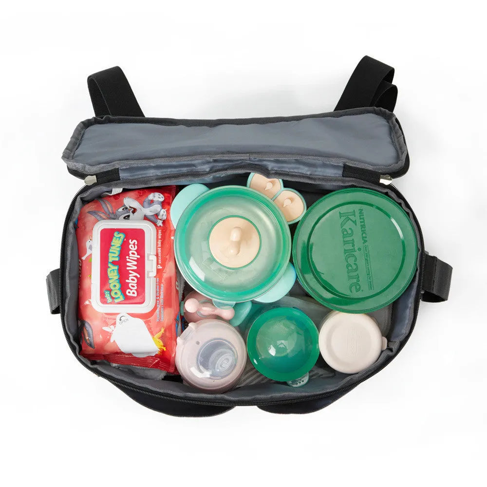 Nylon waterproof mommy bag backpack in solid colour with folds design, shoulder strap, and front open pocket