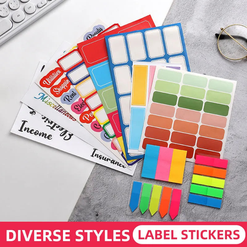 Handwritten labels and adhesive stickers with grid patterns on paper material