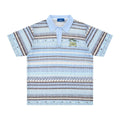 Men's blue printed loose fit casual shirt with short sleeves and elastic polyester fabric