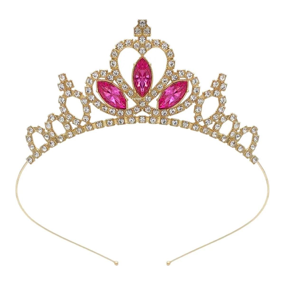 Gold and silver alloy princess crown headdress with electroplated gemstone colour finishes for birthday parties
