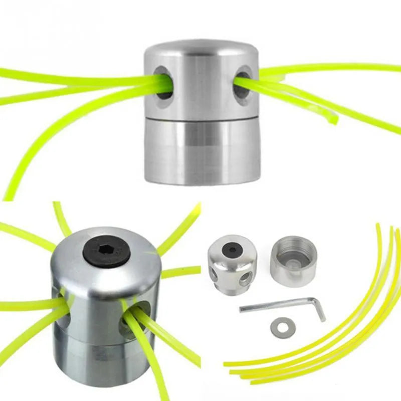Luzhu aluminium lawn mower grass head kit with four light yellow trimmer lines and a wrench.