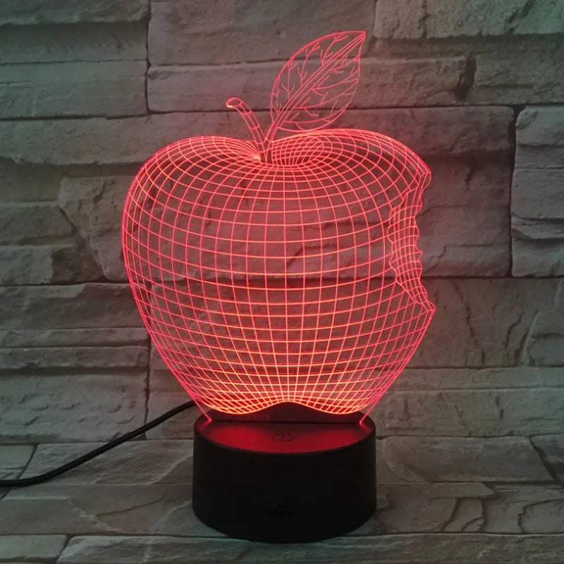 3D fruit colourful night light with LED illumination and touch control on acrylic shade