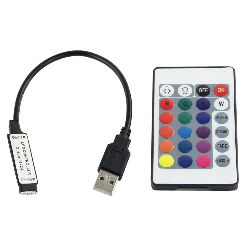 1-metre long flexible USB LED light strip showing multiple SMD5050 LEDs, with a connected 50cm USB cable.
