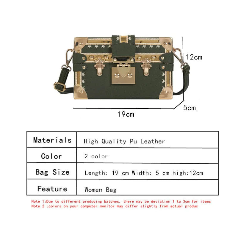 Women's black PU leather hard flap shoulder bag with decorative rivets and hasp closure