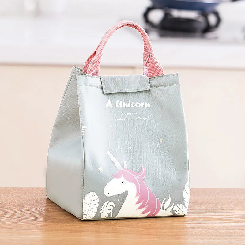 Thickened thermal insulation lunch bag in Oxford cloth with carrying handle and multiple colour pattern options