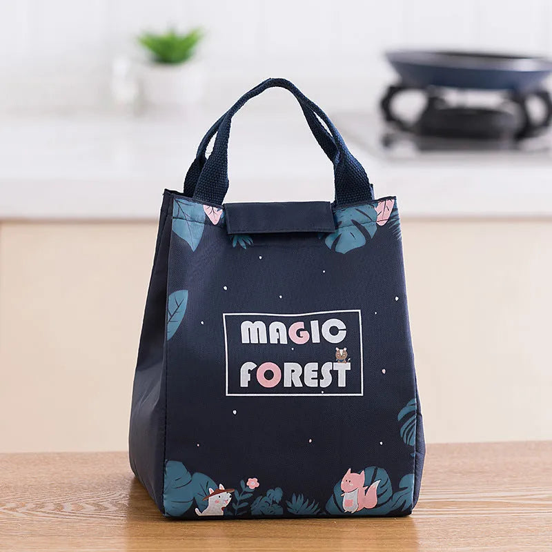Thickened thermal insulation lunch bag in Oxford cloth with carrying handle and multiple colour pattern options