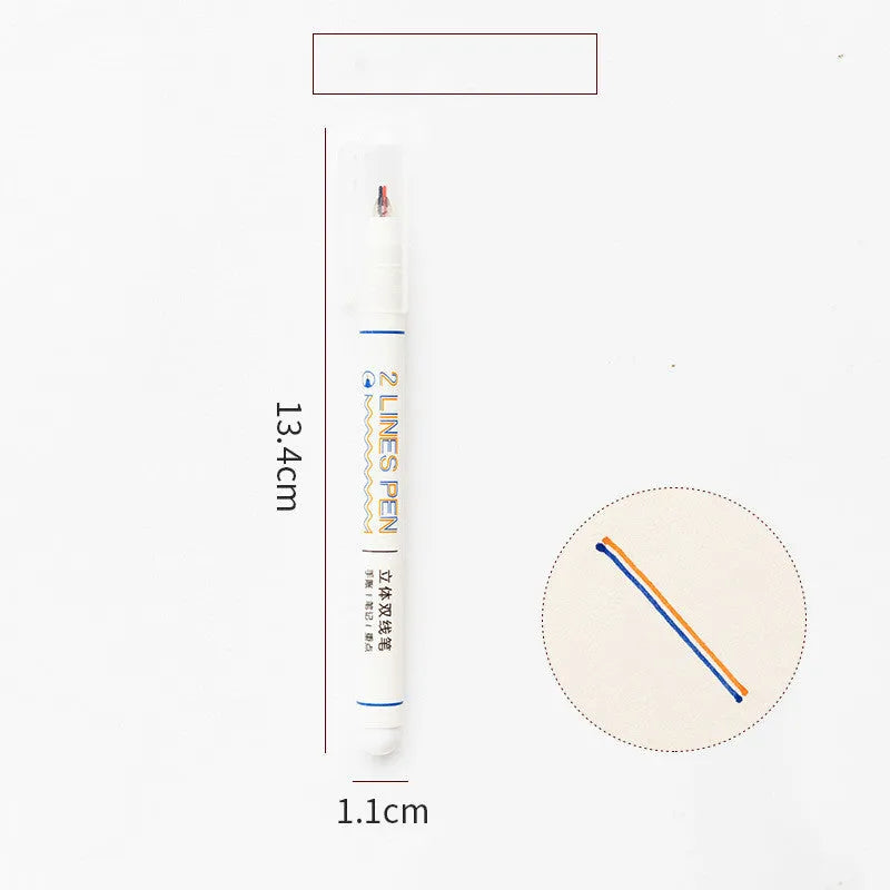 Stereo double line two-colour highlighter pen with 0.5mm tip for student use