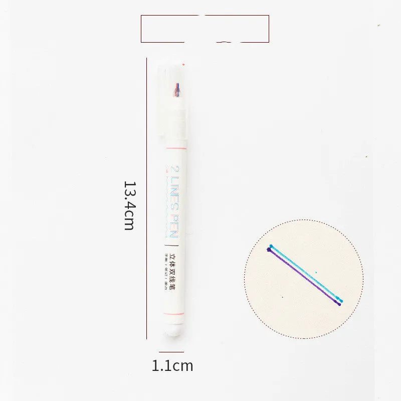 Stereo double line two-colour highlighter pen with 0.5mm tip for student use