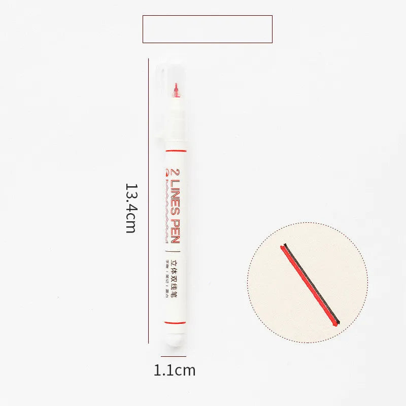 Stereo double line two-colour highlighter pen with 0.5mm tip for student use