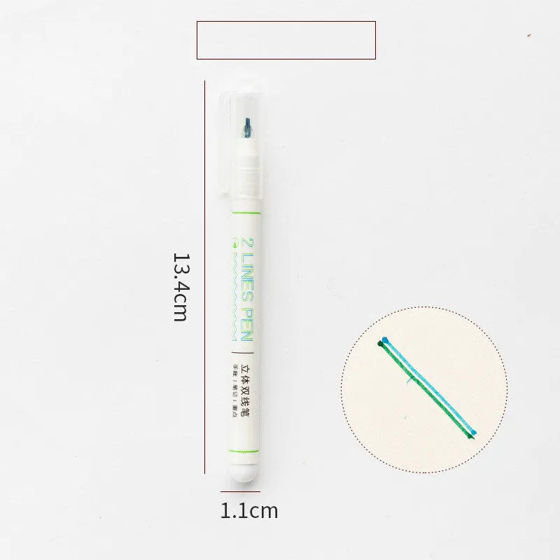 Stereo double line two-colour highlighter pen with 0.5mm tip for student use