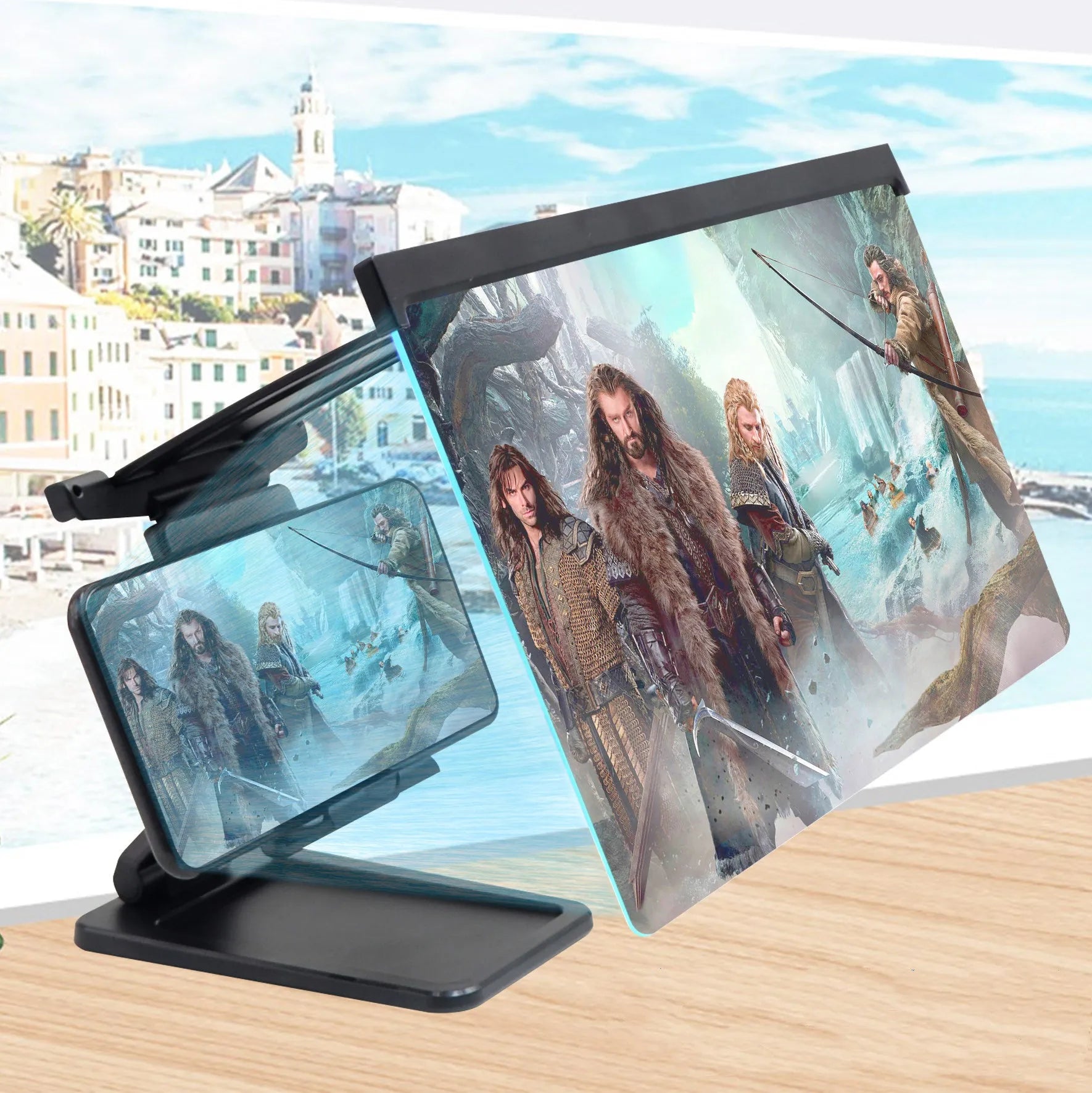 Black L20 mobile phone screen magnifier body with 12-inch acrylic lens and ABS bracket stand