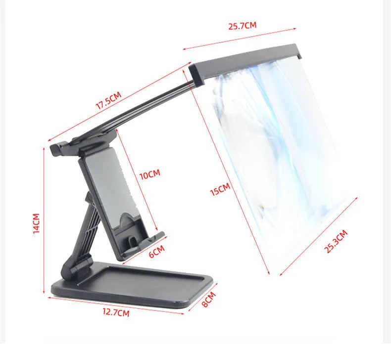 Black L20 mobile phone screen magnifier body with 12-inch acrylic lens and ABS bracket stand