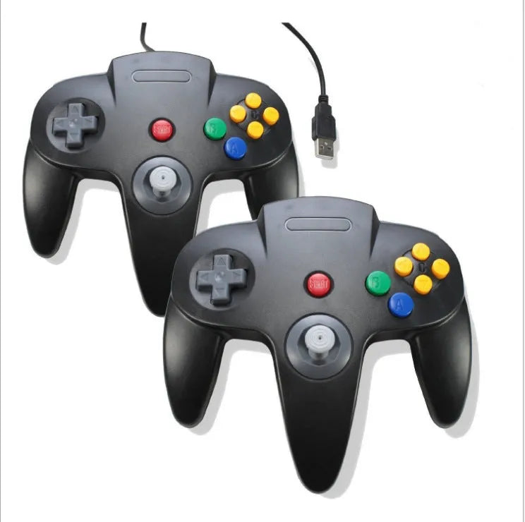USB N64 computer game controller for PC in various colours including transparent blue, green, and red.