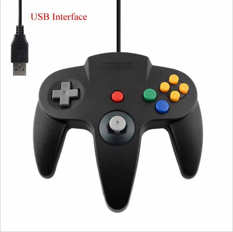 USB N64 computer game controller for PC in various colours including transparent blue, green, and red.