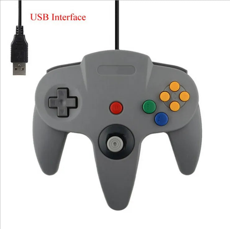 USB N64 computer game controller for PC in various colours including transparent blue, green, and red.